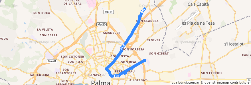 Mapa del recorrido Bus 43: N3 Nitbus: Sa Indioteria → Germans Escales de la línea  en Palma.