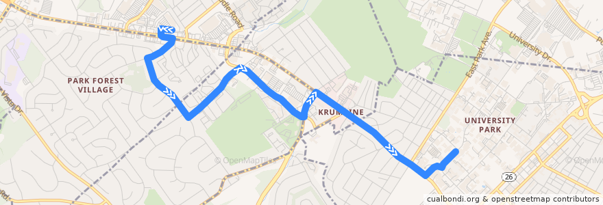 Mapa del recorrido Bus NE: Trader Joe's Plaza -> Aaron Drive -> Martin Street -> Campus (Pattee Transit Center Eastbound) de la línea  en Centre County.