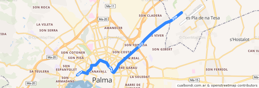 Mapa del recorrido Bus 44: N4 Nitbus: Plaça del Progrés → Son Bonet de la línea  en Illes Balears.