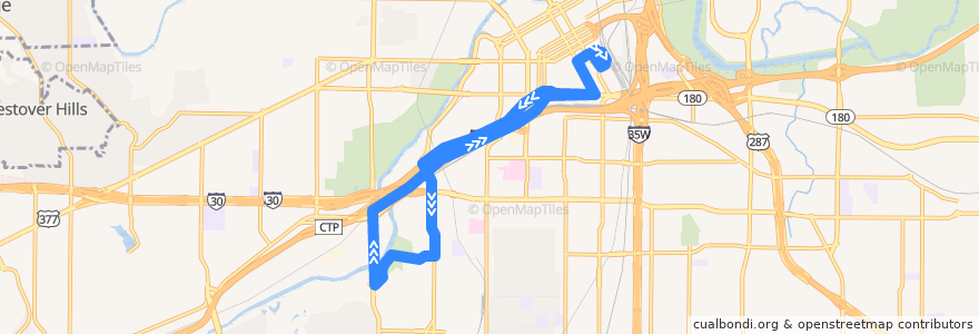 Mapa del recorrido Trinity Metro 18 Safari Express de la línea  en Fort Worth.