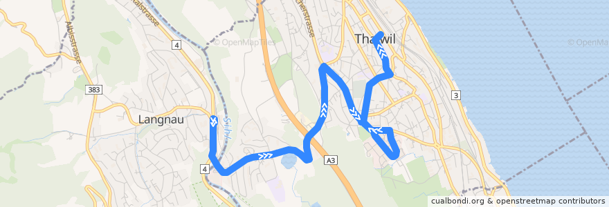 Mapa del recorrido Bus 140: Langnau-Gattikon, Bahnhof => Thalwil, Zentrum [Weg A] de la línea  en Bezirk Horgen.