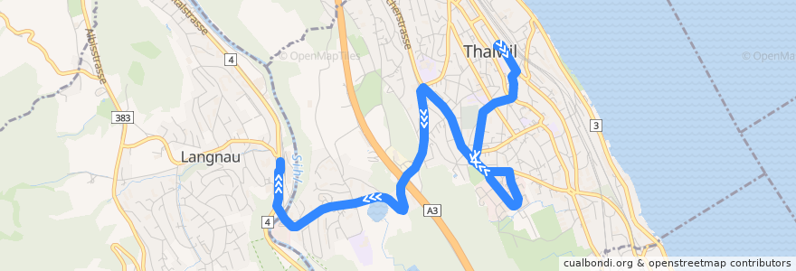 Mapa del recorrido Bus 140: Thalwil, Zentrum => Langnau-Gattikon, Bahnhof [Weg A] de la línea  en Bezirk Horgen.