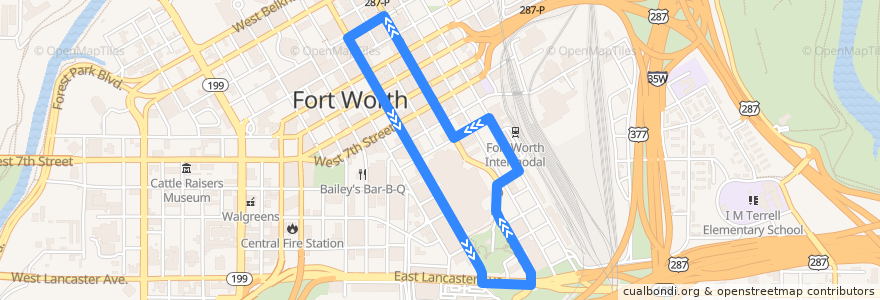 Mapa del recorrido Trinity Metro Molly the Trolley de la línea  en Fort Worth.