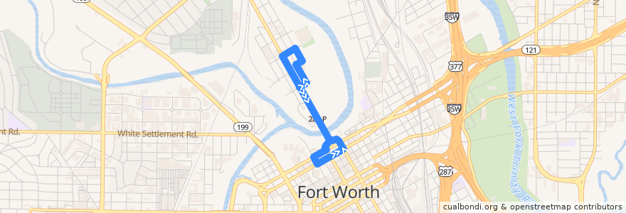 Mapa del recorrido Trinity Metro 991 Juror Shuttle de la línea  en Fort Worth.