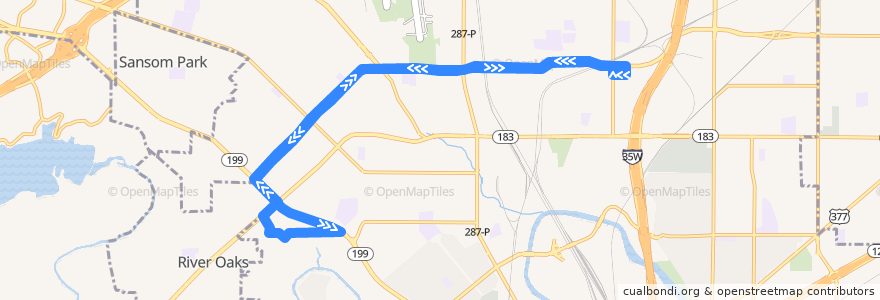 Mapa del recorrido Trinity Metro 90 Long Avenue de la línea  en Fort Worth.