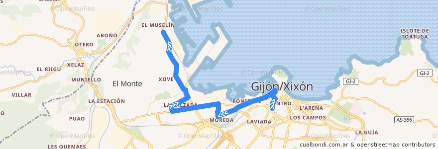 Mapa del recorrido Línea 34: Plaza Humedal - Fátima - Musel de la línea  en Gijón / Xixón.