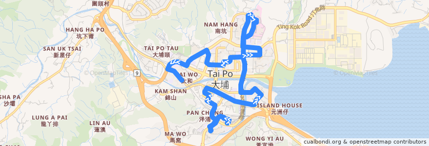 Mapa del recorrido KMB 71K Tai Po Market Station to Tai Wo Station de la línea  en 大埔區 Tai Po District.