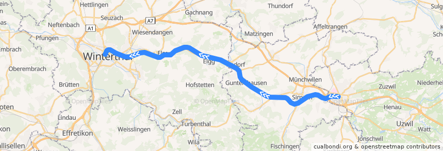 Mapa del recorrido S35: Wil SG –> Winterthur de la línea  en Schweiz/Suisse/Svizzera/Svizra.