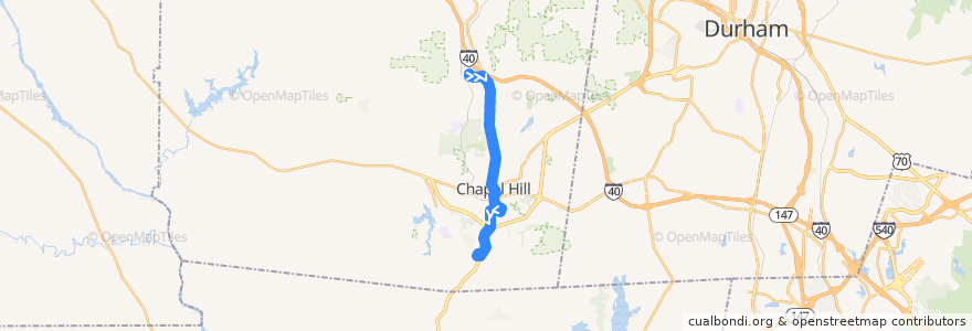 Mapa del recorrido CHT Route NS: Eubanks Road → Southern Village de la línea  en Chapel Hill.