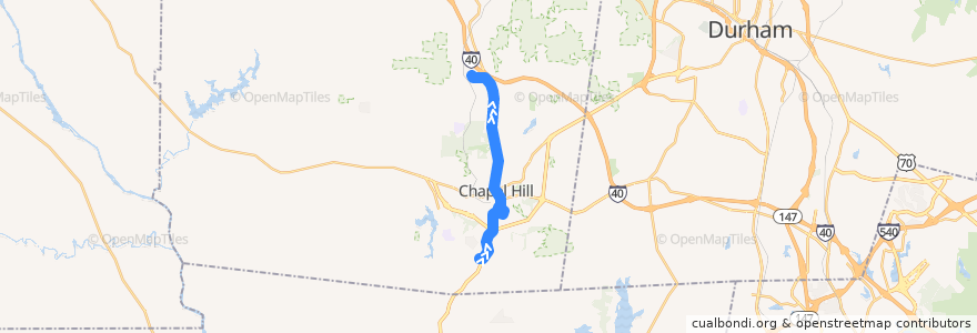 Mapa del recorrido CHT Route NS: Southern Village → Eubanks Road de la línea  en Chapel Hill.