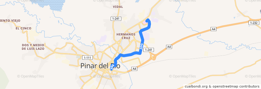 Mapa del recorrido Ruta 4-A Pinar del Río (Ida) de la línea  en Ciudad de Pinar del Río.