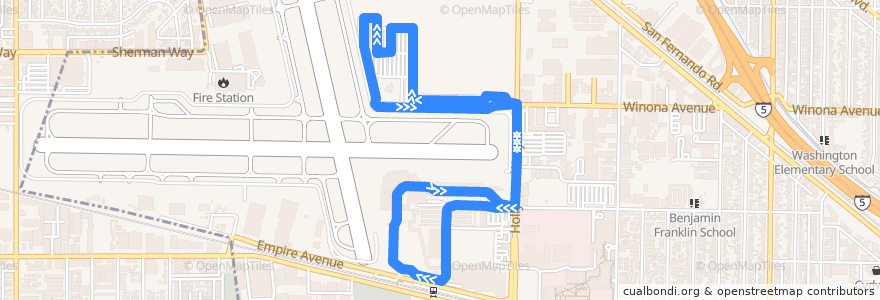 Mapa del recorrido Burbank Airport Economy Lot A Shuttle de la línea  en Burbank.