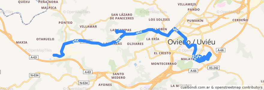 Mapa del recorrido J1: Otero - San Claudio de la línea  en أوفييدو.