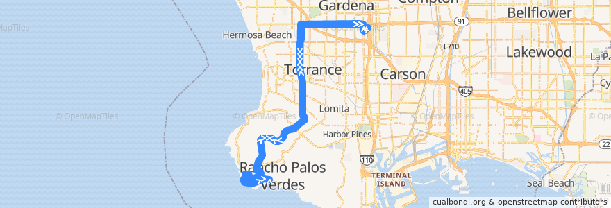 Mapa del recorrido Metro 344 de la línea  en Los Angeles County.