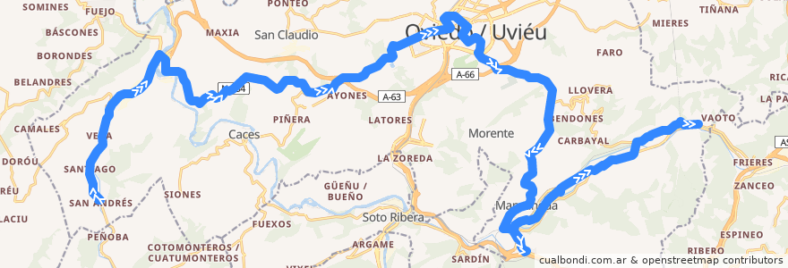 Mapa del recorrido L1: San Andrés - Tudela Veguín de la línea  en أوفييدو.