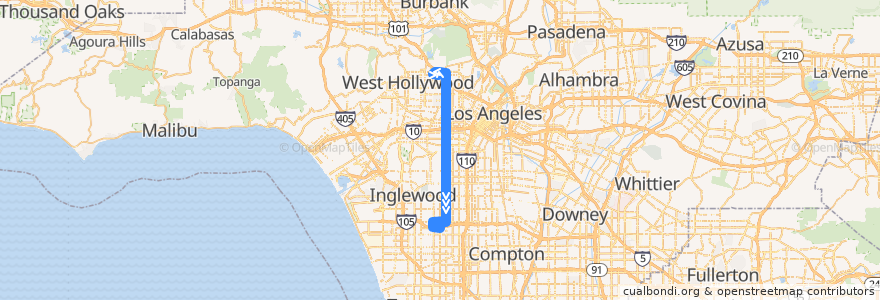 Mapa del recorrido Metro 757 de la línea  en Los Angeles County.