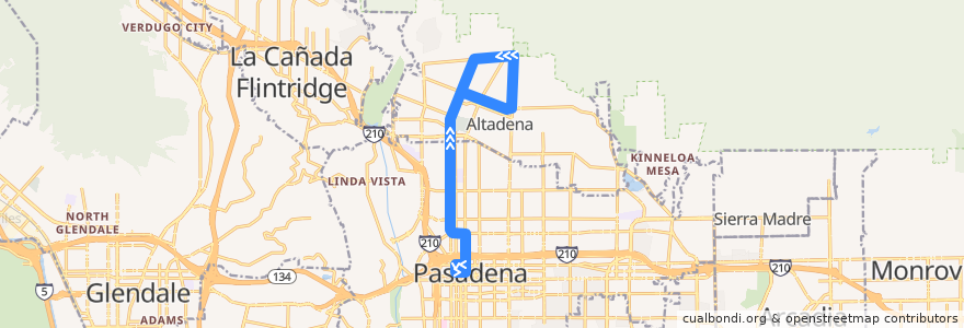 Mapa del recorrido Pasadena Transit 88 de la línea  en Los Angeles County.