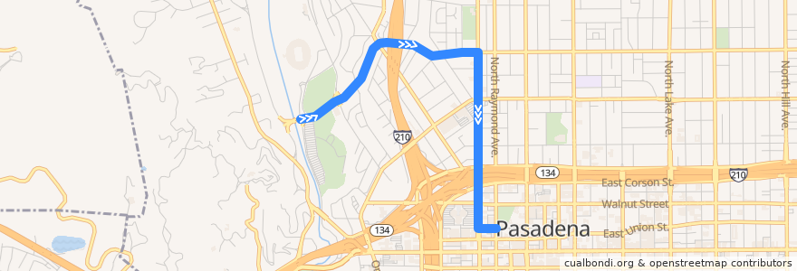Mapa del recorrido Pasadena Transit 51 (Saturday southbound) de la línea  en Pasadena.