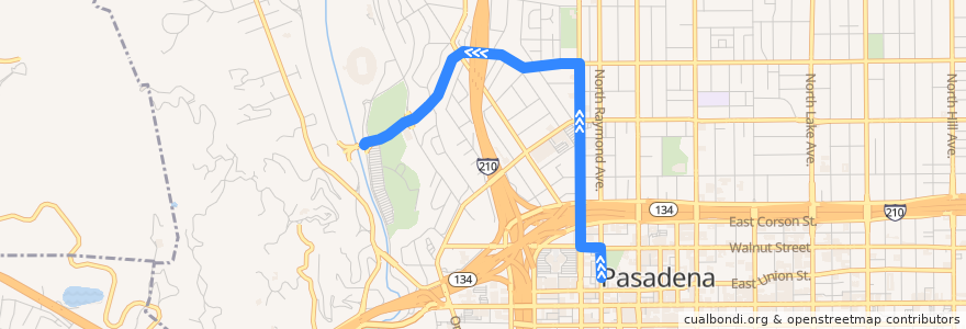 Mapa del recorrido Pasadena Transit 51 (Saturday northbound) de la línea  en Pasadena.