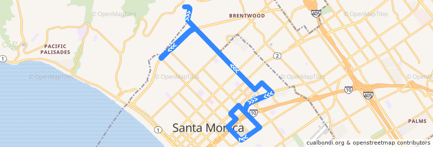 Mapa del recorrido Big Blue Bus 43 SMC - 26th Street - San Vicente Boulevard de la línea  en مقاطعة لوس أنجلس.
