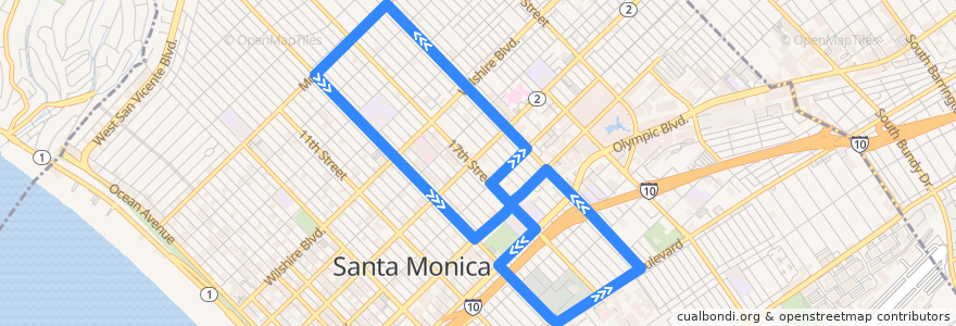 Mapa del recorrido Big Blue Bus 42 17th Street Station - SMC - Montana de la línea  en مقاطعة لوس أنجلس.
