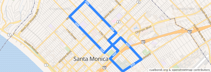 Mapa del recorrido Big Blue Bus 41 17th Street Station - SMC - Montana de la línea  en مقاطعة لوس أنجلس.