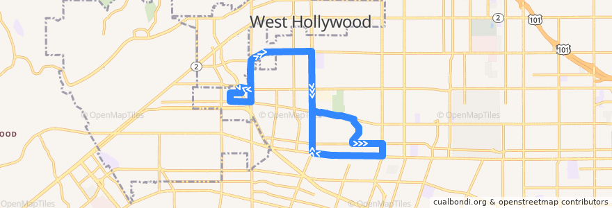 Mapa del recorrido DASH Fairfax (563) de la línea  en لوس أنجلس.
