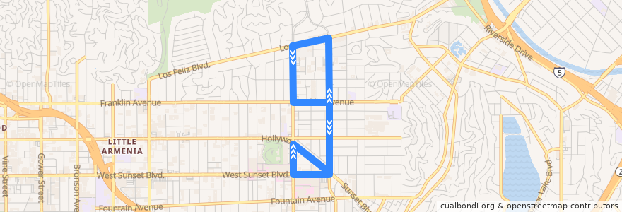 Mapa del recorrido DASH Los Feliz (569) de la línea  en ロサンゼルス.