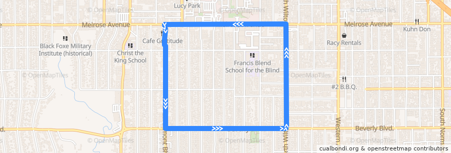 Mapa del recorrido DASH Larchmont Shuttle de la línea  en Los Angeles.