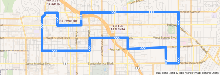 Mapa del recorrido DASH Hollywood (564/603) de la línea  en 로스앤젤레스.