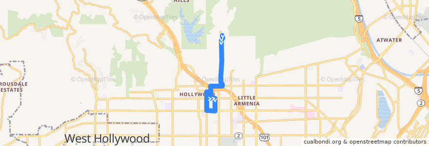 Mapa del recorrido DASH Beachwood Canyon (562) de la línea  en Лос-Анджелес.