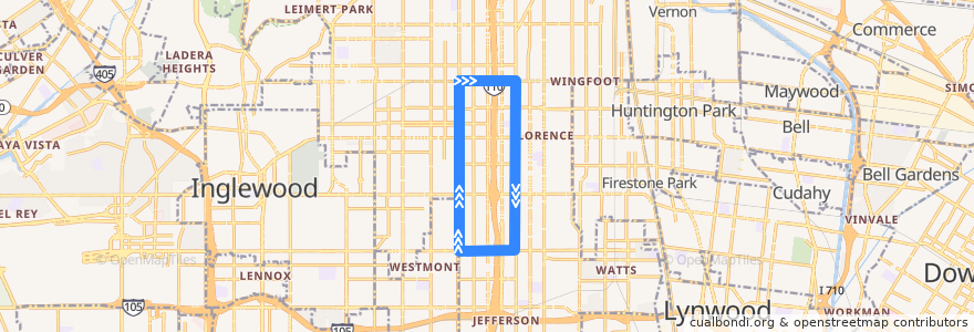 Mapa del recorrido DASH Vermont/Main (715/716) de la línea  en لوس آنجلس.