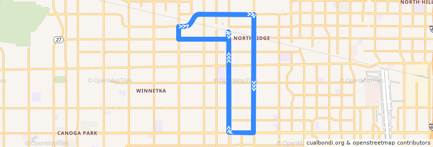 Mapa del recorrido DASH Northridge (798) de la línea  en ロサンゼルス.