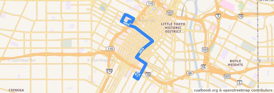 Mapa del recorrido DASH Downtown Los Angeles Route E (96) de la línea  en Los Ángeles.