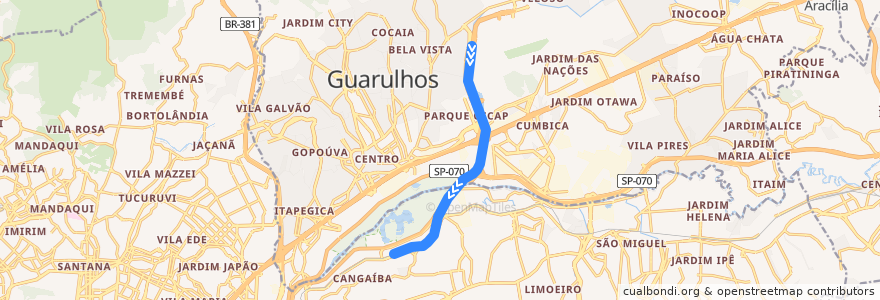 Mapa del recorrido Linha 13 - Jade: Aeroporto-Guarulhos ⇒ Engenheiro Goulart de la línea  en Região Imediata de São Paulo.