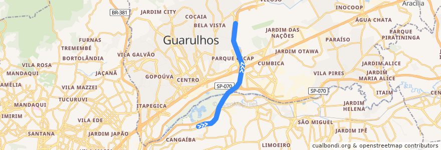 Mapa del recorrido Linha 13 - Jade: Engenheiro Goulart ⇒ Aeroporto-Guarulhos de la línea  en Região Imediata de São Paulo.