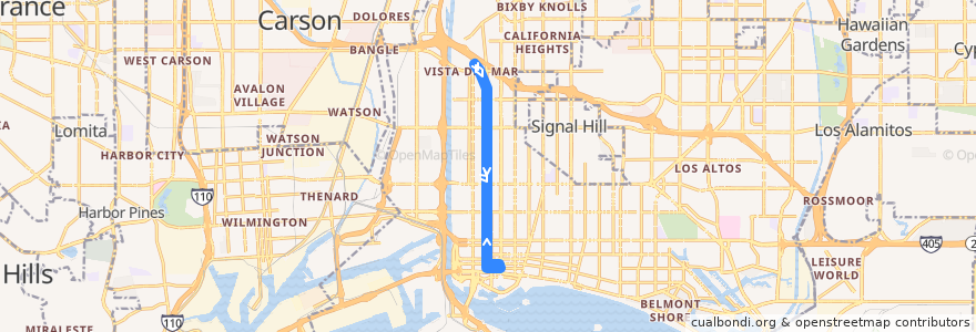 Mapa del recorrido Long Beach Transit 182 de la línea  en لانگ بیچ، کالیفرنیا.
