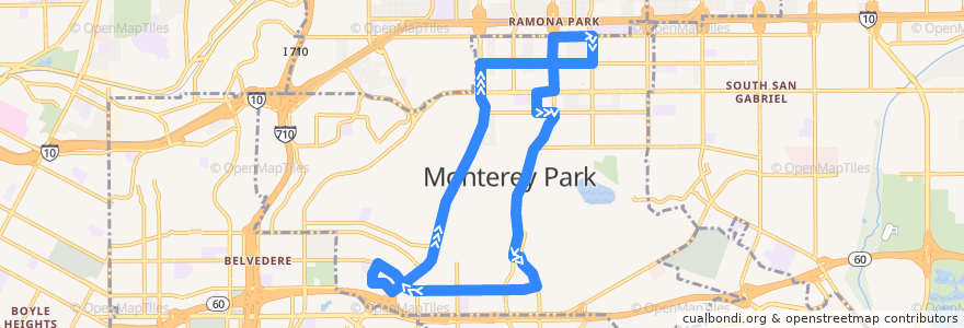 Mapa del recorrido Spirit Bus 1 de la línea  en Monterey Park.
