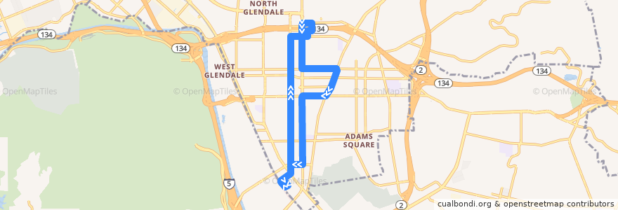 Mapa del recorrido Beeline 11 (afternoon) de la línea  en Glendale.