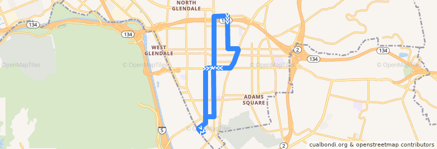 Mapa del recorrido Beeline 11 (morning) de la línea  en Glendale.