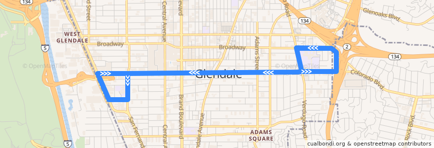 Mapa del recorrido Beeline 6 de la línea  en مقاطعة لوس أنجلس.