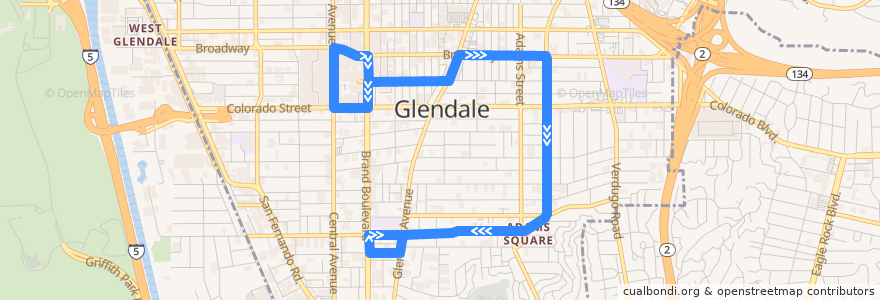 Mapa del recorrido Beeline 4 de la línea  en Glendale.
