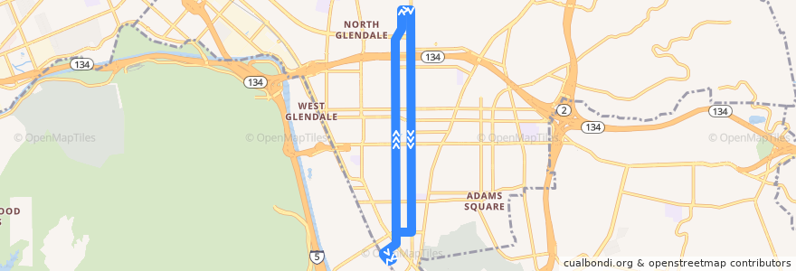 Mapa del recorrido Beeline 1 de la línea  en Glendale.