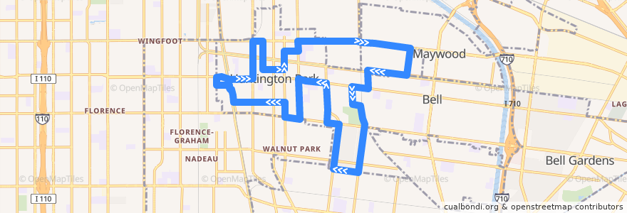 Mapa del recorrido Huntington Park Express de la línea  en مقاطعة لوس أنجلس.