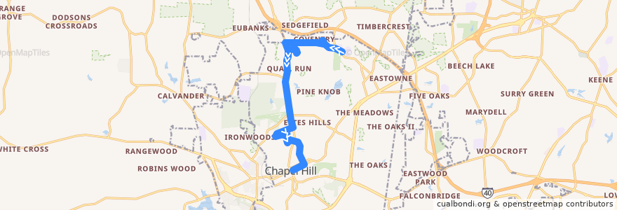 Mapa del recorrido CHT Route T Saturday: East Chapel Hill High School → Varsity Theatre de la línea  en Chapel Hill.