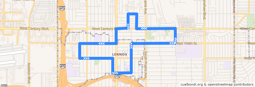 Mapa del recorrido LA County the Link Lennox de la línea  en Los Angeles County.