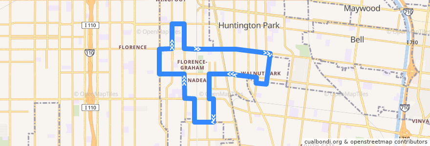 Mapa del recorrido LA County the Link Florence-Firestone/Walnut Park de la línea  en Los Angeles County.