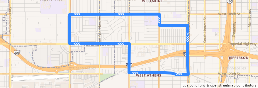 Mapa del recorrido LA County the Link Athens de la línea  en Los Angeles County.