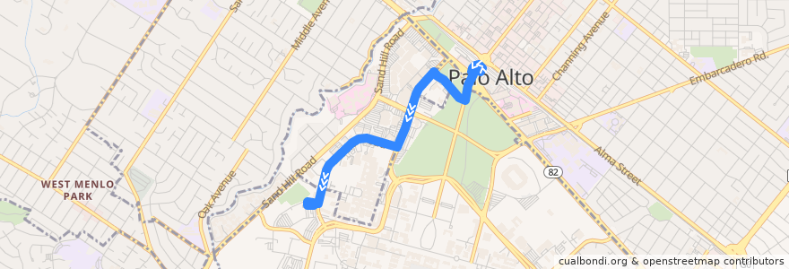 Mapa del recorrido Marguerite Medical Center: Palo Alto Transit Center => Stock Farm Parking Lot de la línea  en Menlo Park.