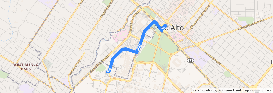 Mapa del recorrido Marguerite Medical Center: Stock Farm Parking Lot => Palo Alto Transit Center de la línea  en Menlo Park.